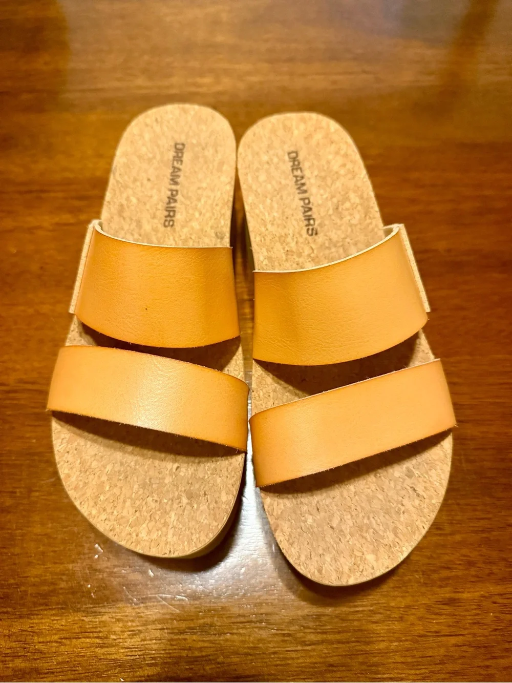 Dream Pairs Women’s Double Strap Cognac Slide Sandals